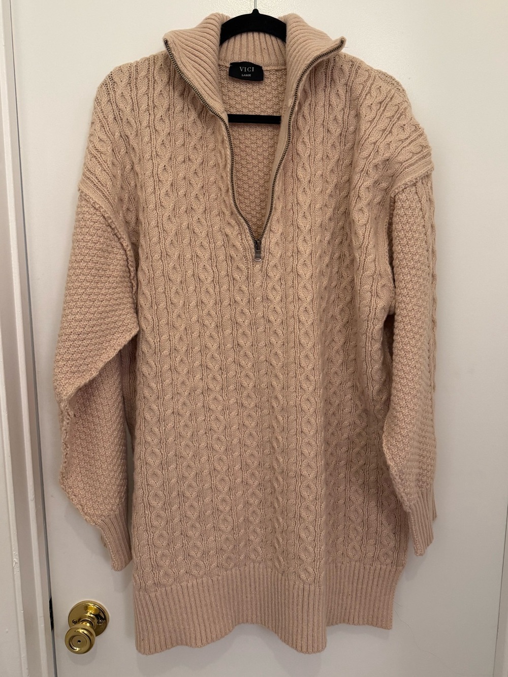 Vici Cream Half-Zip Cable Knit Men's Sweater